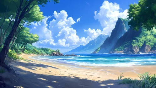 Tropical Beach Cove with Towering Cliff Formation