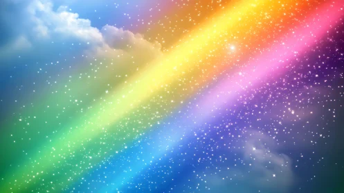 Multicolor diagonal rainbow bands over starry luminous clouds