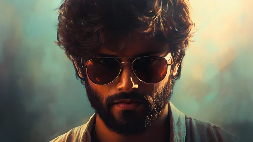 Moody portrait captures a confident man in warm glowing light