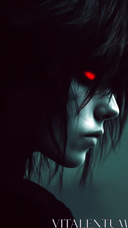 Red-eyed nocturnal avatar in cyan-tinted side profile portrait.