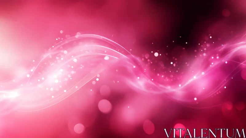 Pink abstract light waves form curved bands across frame