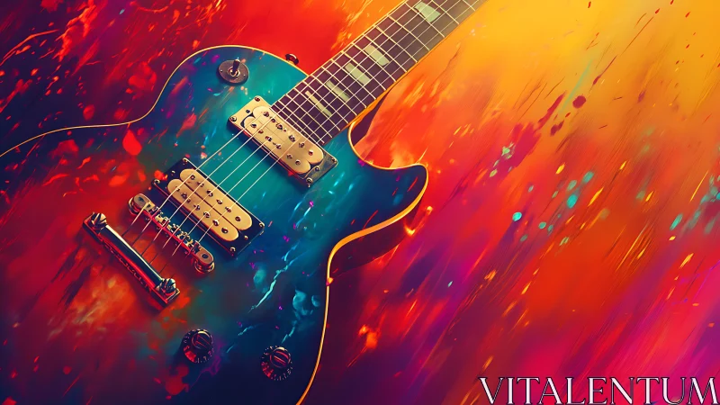 Electric guitar on vivid abstract paint background.