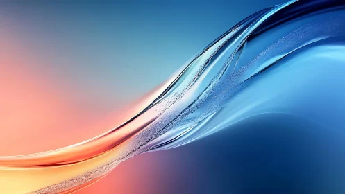 Liquid glass wave arc over blue orange gradient field.