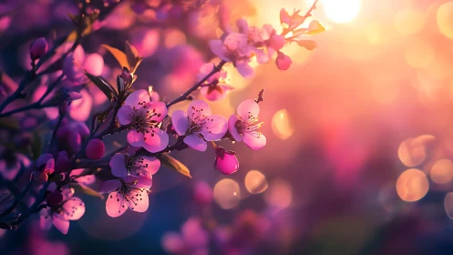 Sunrise Blooms with Purple Flowers and Golden Light.