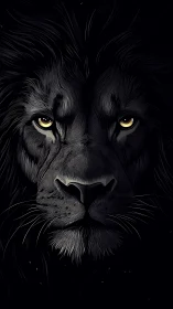 Nocturnal lion visage with high contrast digital linework.