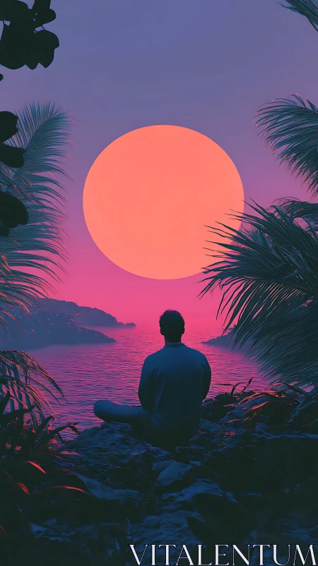 Meditative silhouette before hyper-saturated tropical macro-sun.