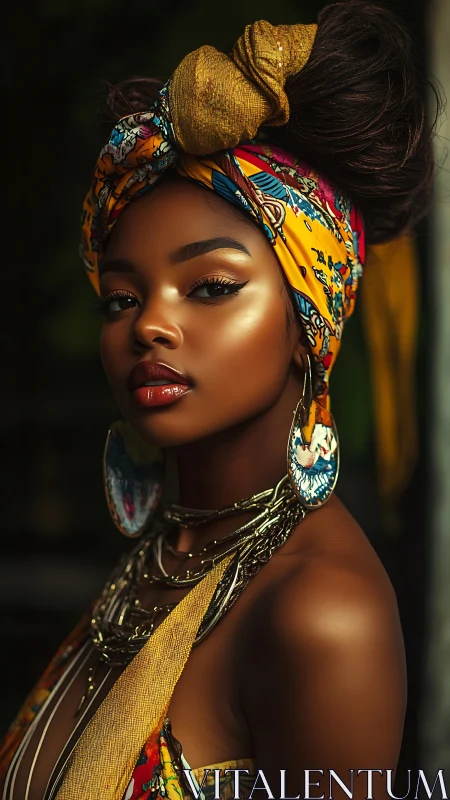 High-saturation portrait with directional rim lighting and textile detail