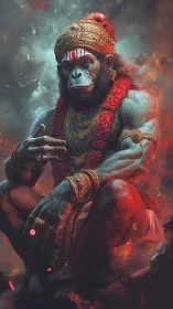 Divine simian warrior portrait in cinematic digital painting style.