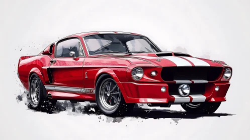 Red classic muscle car illustration radiates vintage power