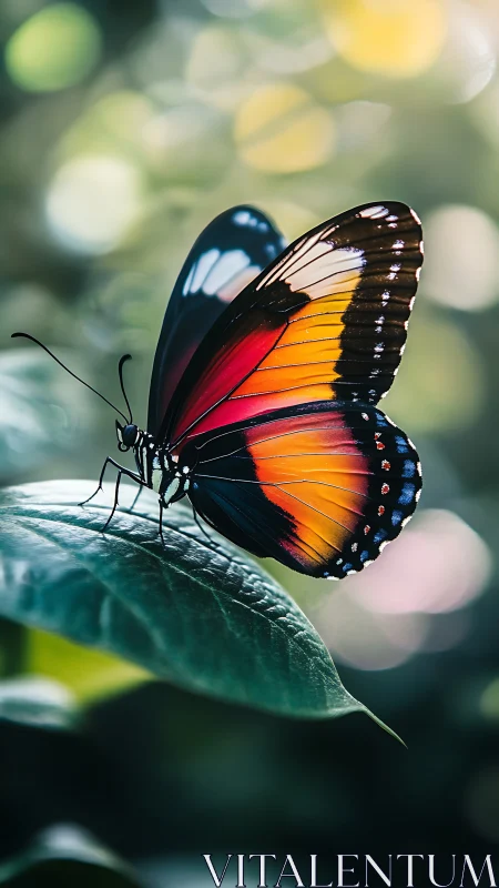 Macro study of multicolored butterfly wing structure on leaf