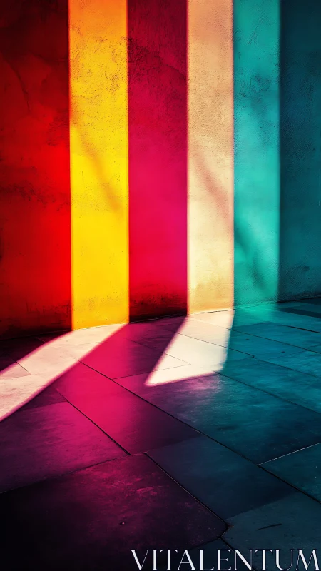 Color bands on wall cast sharp geometric light shadows