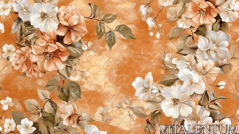 Botanical Floral Composition with Peachy Blooms and Muted Earth Tones.