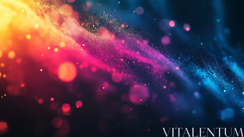 Neon particle stream arcs through deep cosmic gradient field.