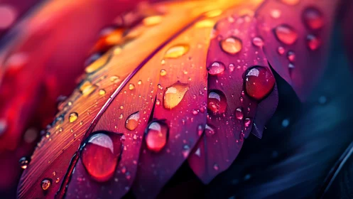 Chromatic macro study of rain-wet avian feather microstructure.
