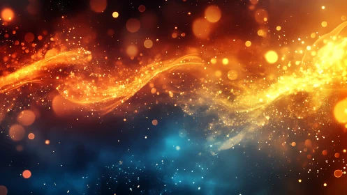 Golden and Blue Particle Wave with Bokeh Lights