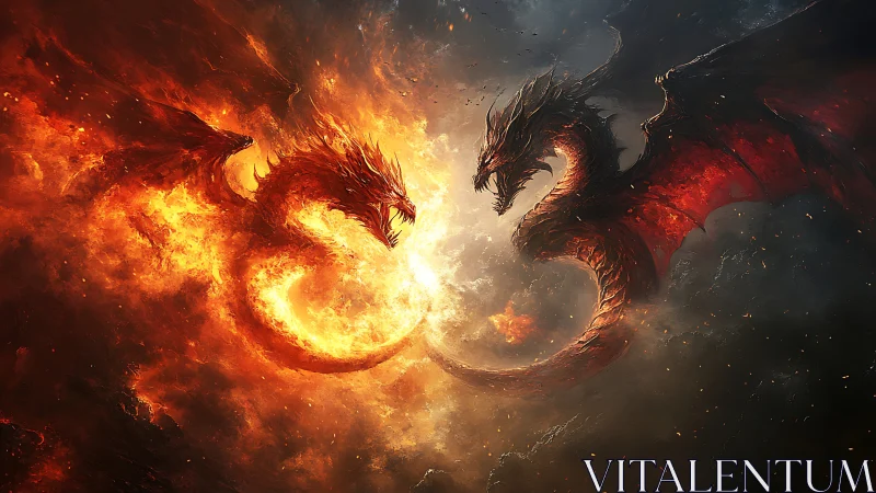 Twin inferno dragons braid firelight into a storming halo