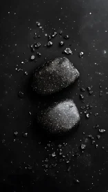 Starlit black stones adrift in a cosmic charcoal hush.