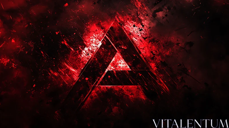 Central triangular emblem is rendered within red particle field