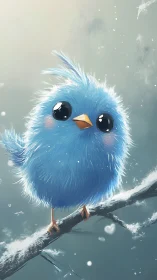Adorable Blue Bird Perched in Wintry Wonder.