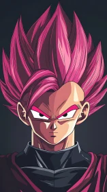 Intense pink haired anime warrior in frontal portrait.