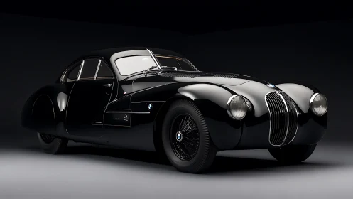 Sleek vintage black coupe glowing with timeless confidence.