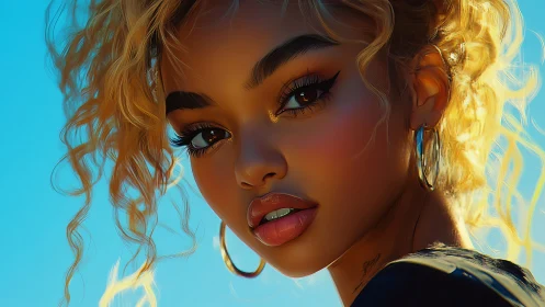 Radiant golden curls and soft sunlight frame a gentle gaze.