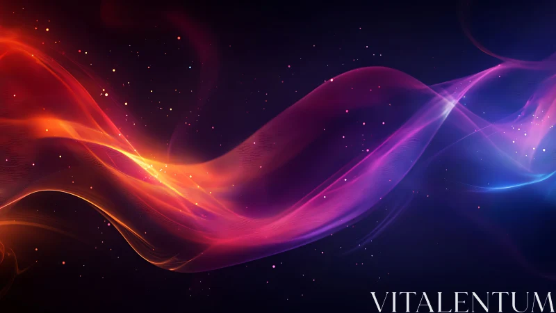 Abstract energy waves flowing across dark space with particle effects.