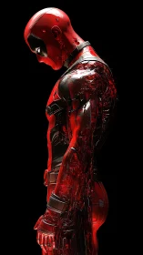 Battle worn red-suited antihero stands in molten decay