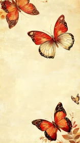 Gentle orange butterflies drifting across quiet parchment.
