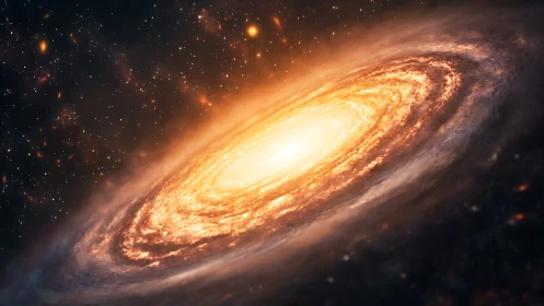 Spiral galaxy core glowing in deep outer space scene.