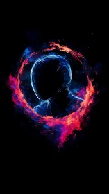 Glowing faceless figure encircled by neon fire ring.