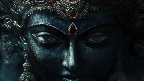 Goddess visage in dark patinated stone with jeweled diadem