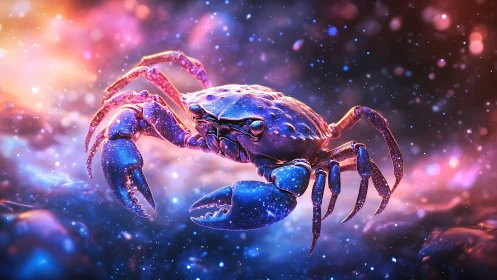 Cosmic crab glows in vibrant nebula lit particle storm.