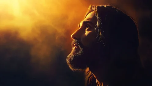 Cinematic side-profile portrait with dramatic halo lighting.