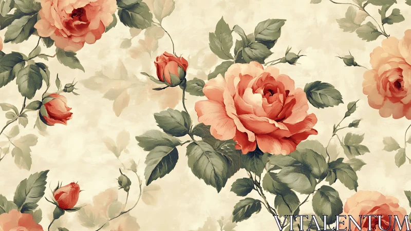 Chromatic rose inflorescences in repeating botanical tiling pattern.