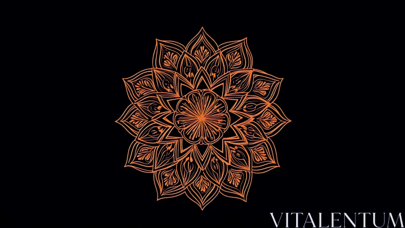 Radial mandala ornament rendered as luminous orange linework