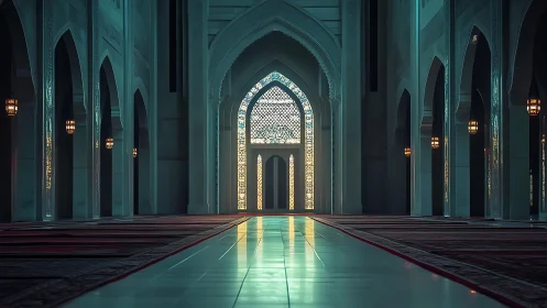 Sunlit arches illuminate a serene mosque interior with grace.