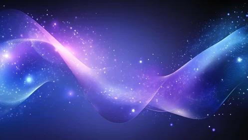 Glowing cosmic waves drifting through a peaceful starry night.
