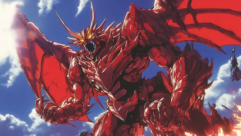 Sky-scorching crimson dragon poised for a fiery showdown.