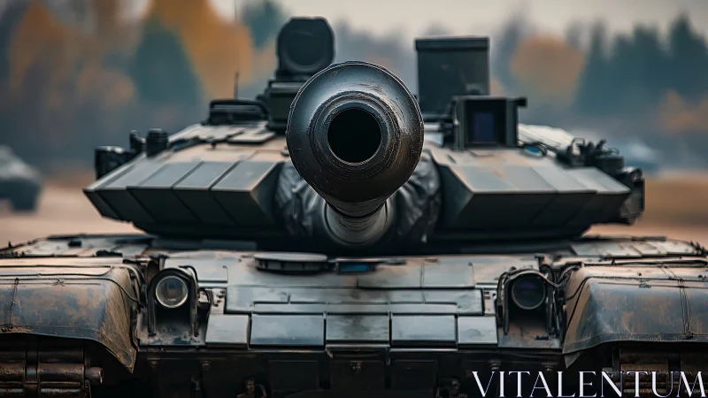 Armored battle tank advances through misty training ground