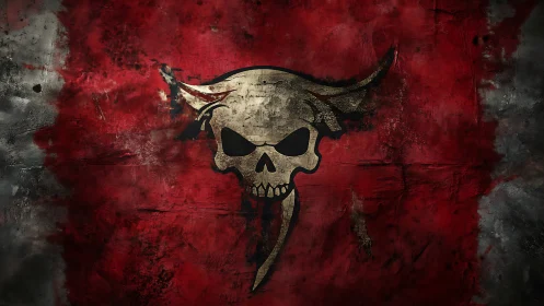 Bull horn skull emblem appears on distressed red surface