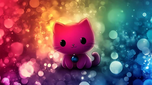Luminescent Felid Character with Chromatic Gradient Bokeh Environment