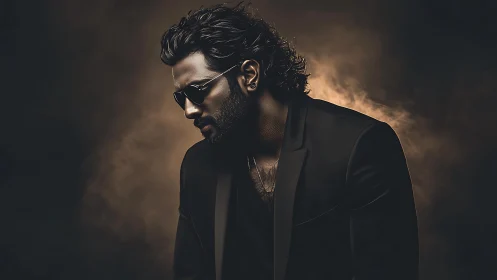 Low-key portrait of suited man in cinematic rim lighting.