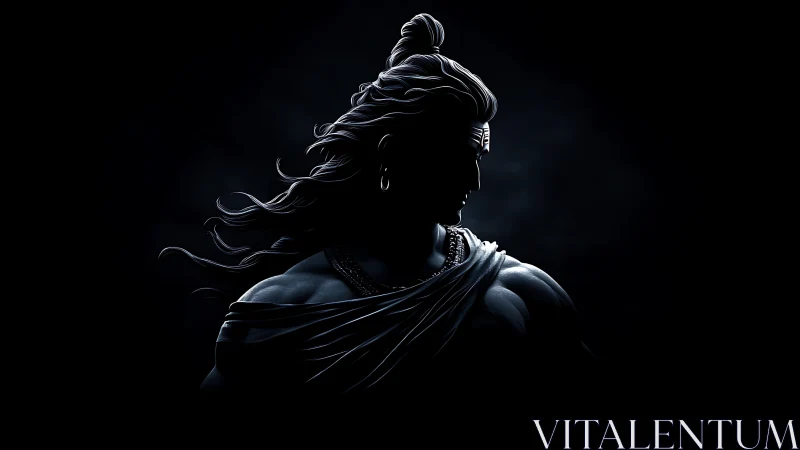 Silhouetted warrior figure rendered in dramatic side lighting