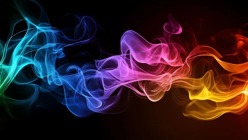 Vibrant neon smoke waves glide across a deep black void