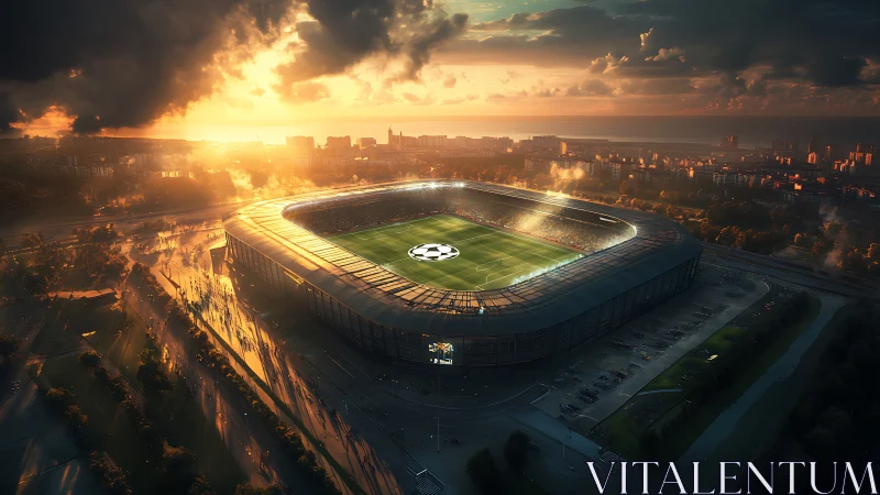 Glowing sunset stadium alive with shared matchday excitement.