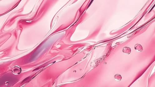 Shimmering pink liquid waves flow with soft glossy light