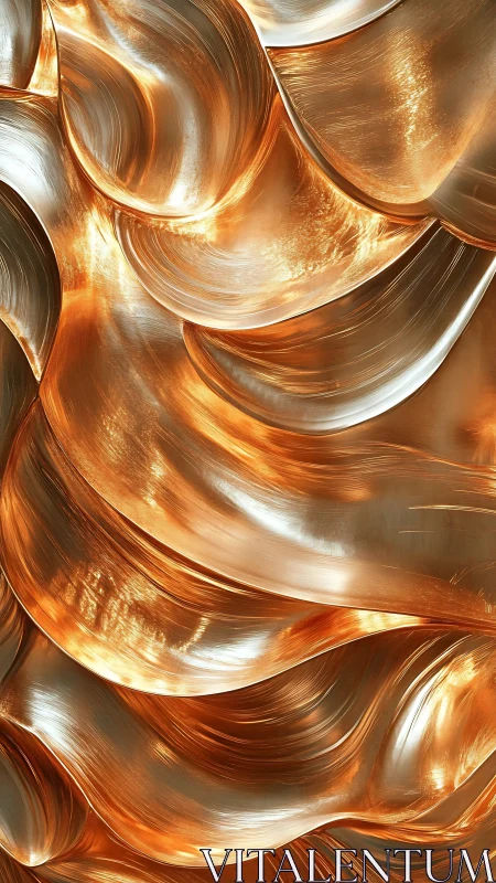 Metallic copper and silver flowing abstract surface art