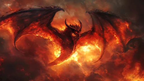 Volcanic inferno dragon emerging through incandescent storm
