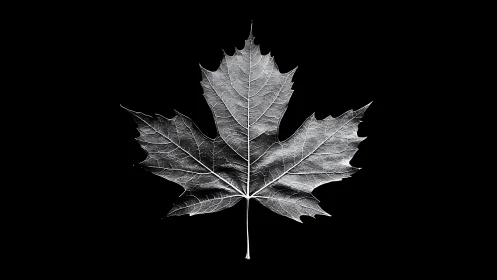 Silvered maple leaf floats like a star in quiet darkness